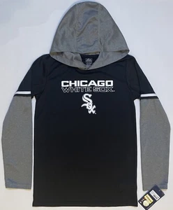 GM Boys Chicago White Sox Hooded Long Sleeve Shirt Black Size L 12/14 - Picture 1 of 6