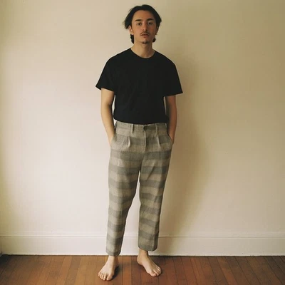 I Love Ugly Kobe Pant Mens Small Plaid Gray Wide Leg Cropped Trousers Preppy - Image 1 of 4