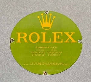 VINTAGE 12” ROLEX WATCH JEWELRY PORCELAIN SIGN CAR GAS TRUCK MOTORCYCLE OIL - Picture 1 of 3