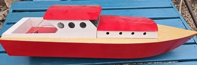 Vintage RC Wooden Hull Speed Boat Cabin Cruiser Large 34" - Image 1 of 4