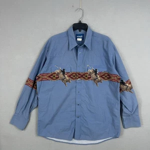 Wrangler Hemd Herren XL blau Western Pearl Snap Rodeo Bull Rider Azteken Grafik - Bild 1 von 16
