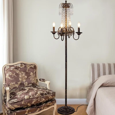 Floor Lamps for Living Room, 4 Lights Crystal Floor Lamp for Bedroom, Vintage Ca - Image 1 of 4