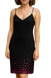 Harold’s Size 4 Slip Dress Black With Pink Polka Dot Scallop Hemline NWT - Picture 1 of 8
