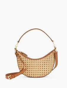 Leather Trim Rattan Crescent Shoulder Bag at Talbots, NWT $159, color NATURAL - Picture 1 of 3