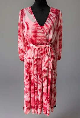 Calvin Klein Tie Dye Tiered Dress Women's Size 12 Sheer Over Liner Flowy Ruffles - Image 1 of 4