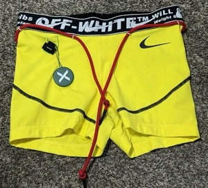 NWT NIKE X OFF-WHITE Running Pro Shorts Women’s Small 3" Yellow - Picture 1 of 6