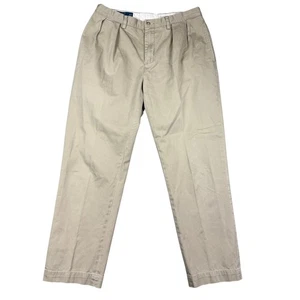 Polo Ralph Lauren Ethan Pant Khaki Pleated Cotton Mens Size 34x32 - Picture 1 of 12