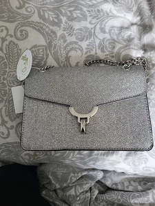 Silver Sparkly Clutch Bag with Chain Accessor - Picture 1 of 4