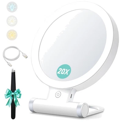 Praktischer 2-seitiger Kosmetikspiegel mit USB-Ladefunktion – 20x/1x Weiß - Bild 1 von 4