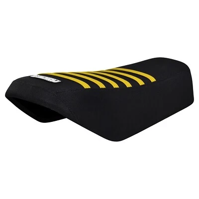 Cubierta de asiento Yamaha DT 125-175 MX 175-250 de Enjoy MFG NEGRA con costillas AMARILLAS #335 Foto 1 de 4