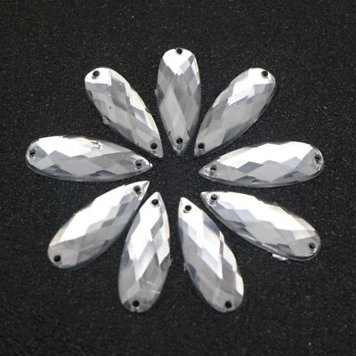 100 Clear Flatback Acrylic Long Drop Rhinestone Button 8X22mm Sew on beads - image 1 of 4