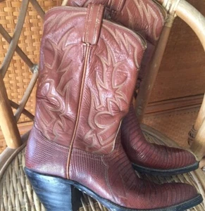 Vintage Women's Tony Lama Black Label Brown Lizard Cowboy boots 7-7 1/2 - Picture 1 of 12