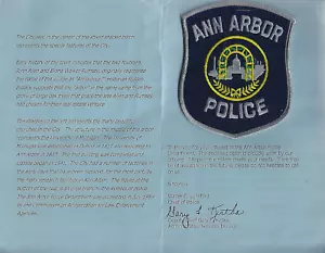Ann Arbor Police (Michigan) Shoulder Patch on a Department History Card - Picture 1 of 2
