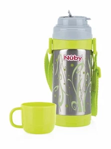 FRASCO DE ACERO INOXIDABLE TÉRMICO NUBY VERDE 360 ML TAZA VASO NIÑOS ASAS DOBLES - Imagen 1 de 3