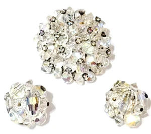 Vintage Mid-century Rhinestone & Faceted Glass Brooch Pin & Earrings Jewelry Set - Picture 1 of 4