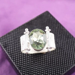 Green Amethyst Gemstone Band Ring Size  925 Sterling Silver For Girls - Picture 1 of 7