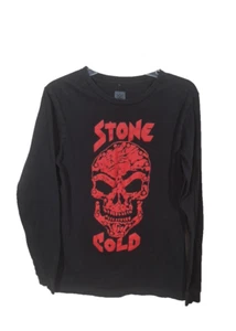 Stone Cold T-Shirt Herren Medium Schwarz Langarm Grafik Tee Rot Totenkopf Whoop A - Bild 1 von 3