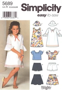 Simplicity 5689 ~ Summer Dresses ~ Crop Top ~ Shorts ~ Skirt ~ Hat ~2-3-4-5-6-6x - Picture 1 of 8