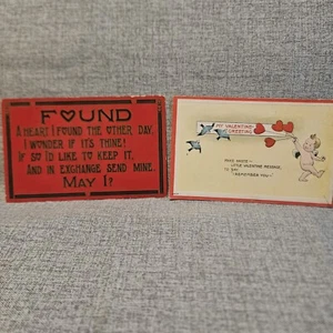 2 Vintage USA  Made Valentine's Day Postcards Red Hearts Cupid Birds - Picture 1 of 5