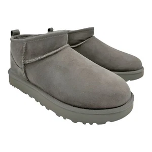 UGG CLASSIC ULTRA MINI GREY SUEDE SHEEPSKIN WOMEN'S BOOTS US SIZE 8 - Picture 1 of 4