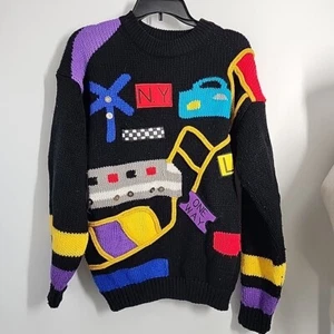Vintage 80s CSL Cherry Stix Sweater Size Medium Travel Train Theme Ugly NY LA - Bild 1 von 9