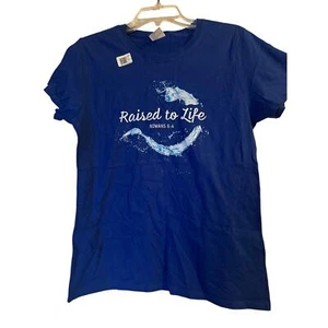 NWOT Port and Company 'Raised to Life Romans 6:4' Women's Blue T Shirt Size Med - Picture 1 of 4