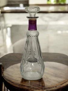 Vintage Clear and Purple Glass Decanter with Stopper Genie Amethyst - Picture 1 of 4