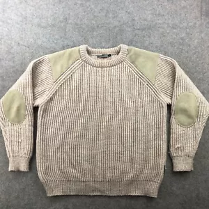 Woolovers Sweater Mens Large Wool Chunky Crewneck Suede Leather Trim Countryman - Picture 1 of 23