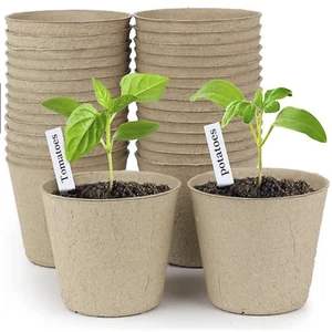 50 Biodegradable Seedling Pots 8cm with 20 Labels Eco-Friendly Plant Starter Pot - Picture 1 of 11