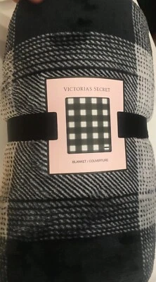 Victorias Secret Black White Checked Plush Blanket Throw 50"x60" Polyester NWT - Image 1 of 4