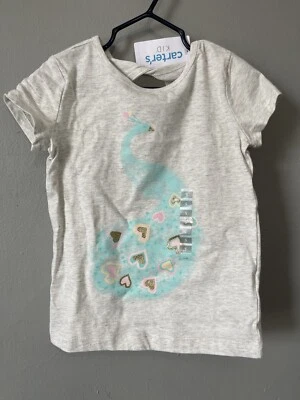 Camiseta Carters Niños Niñas Linda Brillo Corazones Pavo Real Espalda Abierta Algodón Gris 5 Foto 1 de 4