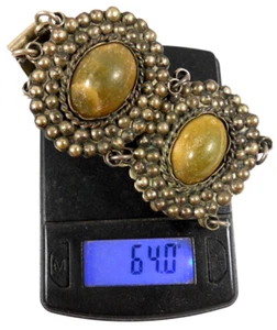 pulsera vintage hecha en México metal y piedra marrón rústica primitiva ornamentada - Imagen 1 de 24