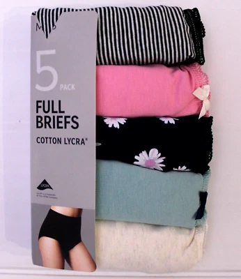 Ex M & S Ladies 5 Pack Cotton Lycra Full Briefs Underwear Knickers Size 8 to 24 - Image 1 of 4
