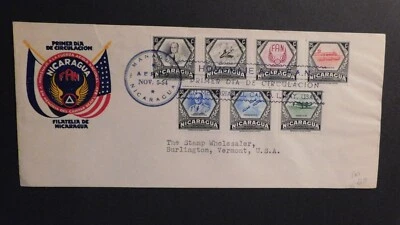 1954 First Day Cover FDC Managua Nicaragua to Burlington VT USA Stamp Dealer 2 - Image 1 of 2