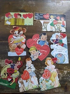 Vintage Diecut Large Valentine Cards Used Lot Of 8 - Picture 1 of 14