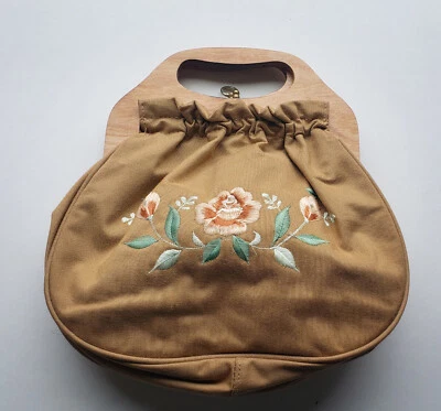 Bolso de mano sin asas de madera boho resistente correa para el hombro lona cottagecore chic Foto 1 de 4