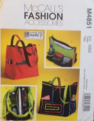 Sacolas tote McCall's padrão de costura M4851 Nancy Zieman 2 variações tamanho único sem cortes - Imagem 1 de 4