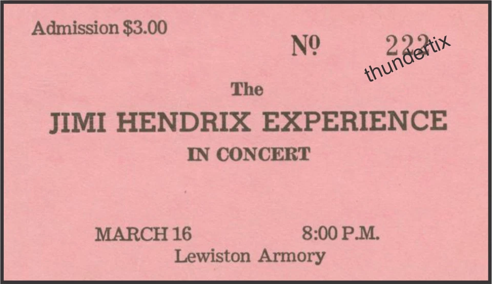 1  1968  JIMI HENDRIX UNUSED FULL CONCERT TICKET Lewiston ME  laminated reprint - Image 1 of 1