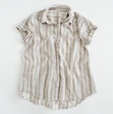Beach Lunch Lounge Striped Linen Boho Cotton Short Sleeve Shirt Top Size L
