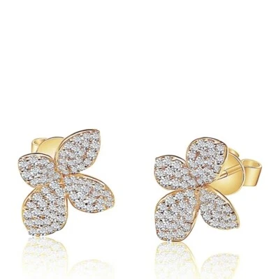 Aretes de oro rosa de 18 quilates sobre pétalos de flores pavé circonita cúbica transparente Foto 1 de 4