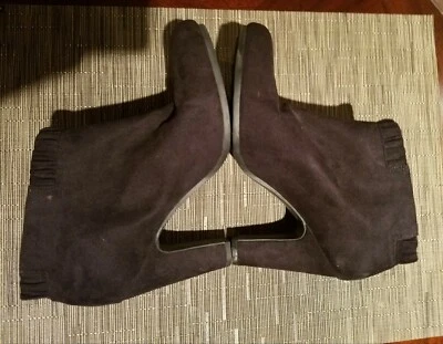 De Colección Sam & Libby Negro Gamuza Cuero Tirar en Botines Bloque Tacón 9 Botines Y2K Foto 1 de 4