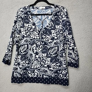 Susan Graver große marineblaue Boho V-Ausschnitt Tunika Bluse Top - Bild 1 von 7