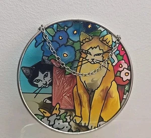 Buntglas Sonnenfänger zeigt Katzen, Kätzchen & Blumen - Bild 1 von 2
