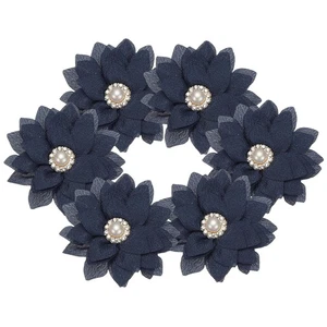 Flor de gasa con diamantes de imitación de 2,36 pulgadas, apliques de tela de 6 piezas, azul marino - Imagen 1 de 7