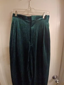 Bassike Black Forest Green Viscose Velvet Cord Pleated Pants From 1970's - Picture 1 of 4