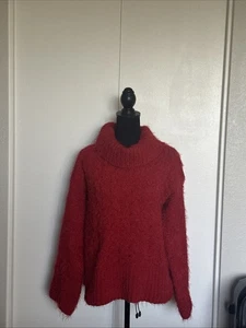 Anthropologie Sleeping On Snow Cowl Neck Eyelash Sweater Red Oversized Size M - Bild 1 von 6