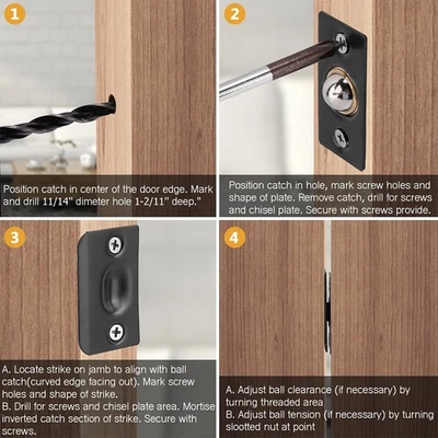 Door Catch Latch Parts Replacement Roller Ball Spring Catch Lock With 4x Screws - Image 1 of 4