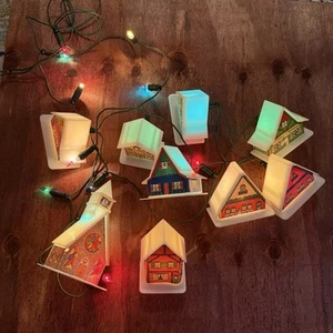 Christmas Alpine Village 8 Cottages & 2 Cathedrals String Lights *Working* - Picture 1 of 2
