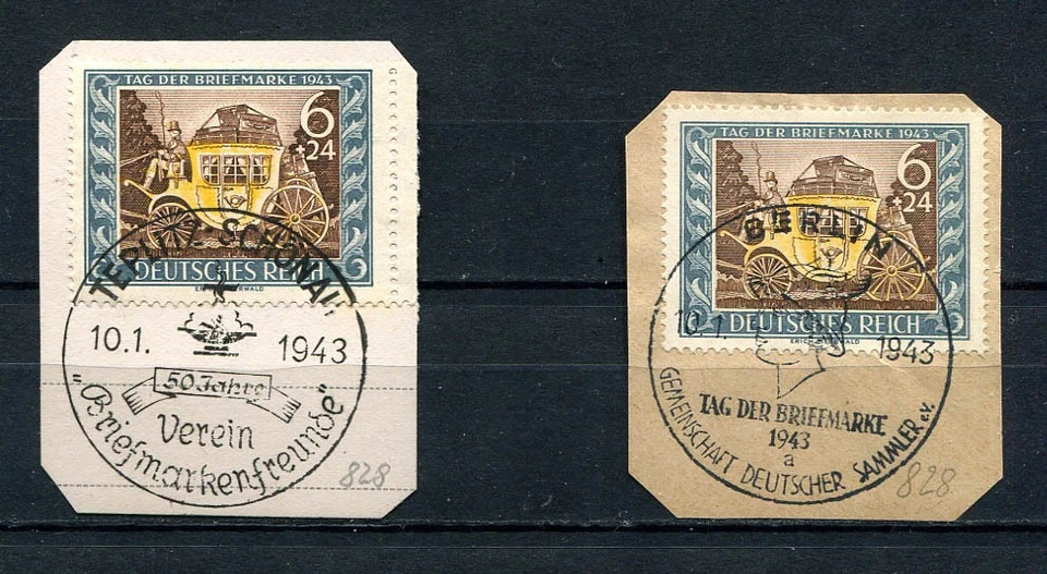 German Reich WW II : 2 x Nazi Stamp day 1943 - B 215 - fancy cancels (first day) - Image 1 of 1