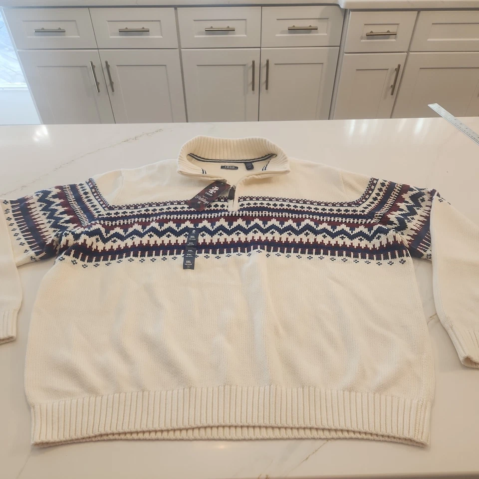 Izod Sweater Adult XL XXL Quarter Zip Pullover Knit Fair Isle Nordic Ski